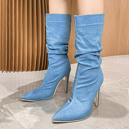 

Tdoqot 2022 Boots for Women- Thin heel High-Heels Fashion Christmas Gifts Women s Mid Calf Boots Blue 41