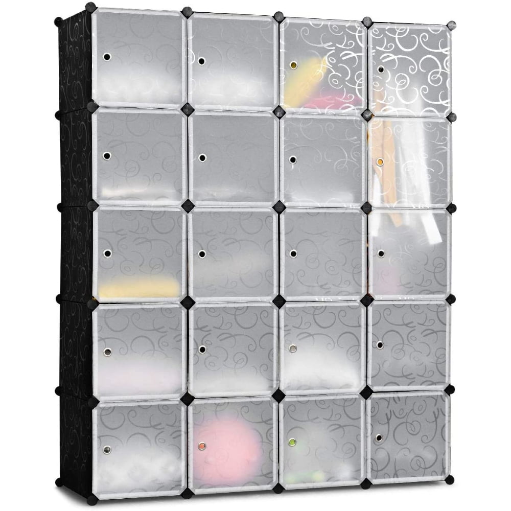 Lowestbest 20 Cube Stackable Multifunctional Modular Storage Shelves Closet System, Black Lowestbest 20 Cube Stackable Multifunctional Modular Storage Shelves Closet System, Black