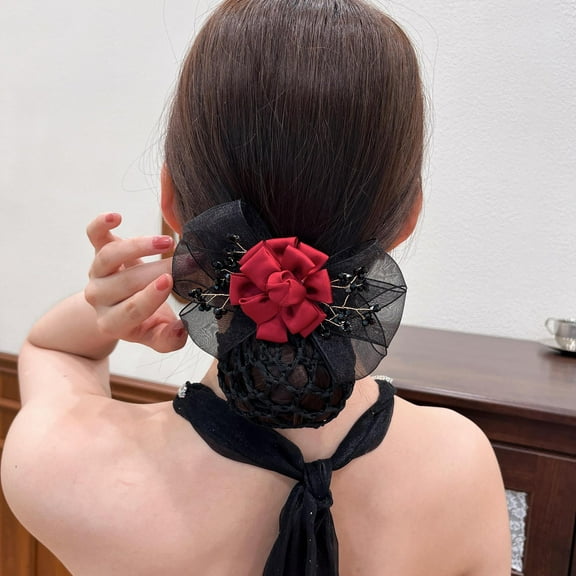Hairpin,Hair Bun Cover Hair Snoods Women Decor Hair Clip Barrette With Bun Cover Decor Hairnet Hair Clip Barrette With Net With Net Hair Eryue Women 1 Decor Red Hairpin