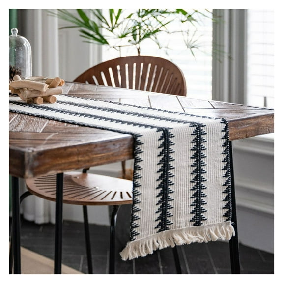 Table runner, 30×120CM table runner with tassels, vintage dining table cloth, table runner, American style table runner, suitable as dining table and tea bar decoration