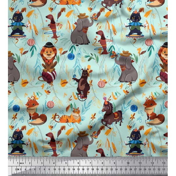 Soimoi Georgette Viscose Fabric Floral,Ball & Animals Cartoon Decor Fabric Printed Yard 42 Inch Wide
