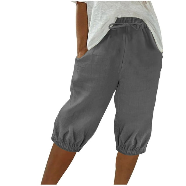 Timegard Shorts pour Femmes Taille Haute Élastique avec Cordon de Serrage Bas Resserré Shorts Décontractés avec Poches