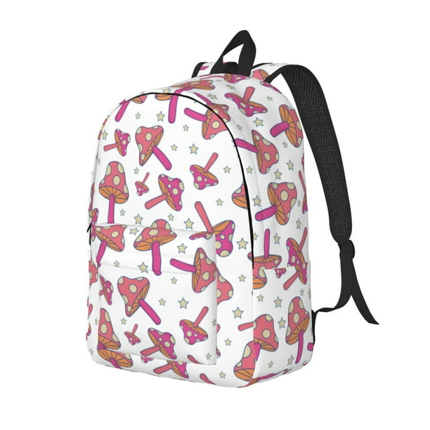 Disketp Purple Mushroom print Canvas Backpack Lightweight Travel Daypack Student Rucksack Laptop Backpack-Small