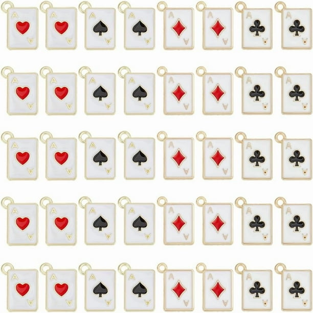 40 amuletos de cartas de póker, 4 estilos, dijes de cartas de juego, dijes de esmalte de as de formas, colgantes de corazón de melocotón, amuletos de buena suerte.
