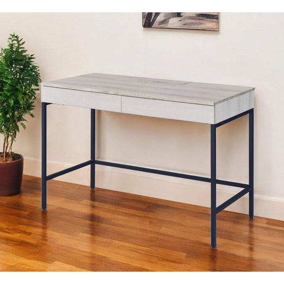 42" Natural and Black Writing Desk With Two Drawers