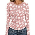 thumbnail image 2 of Women's Long Sleeve Tops Casual Round Neck Printed Graphic Tunic Slim Fit Striped Knitted Shirt Tops (L, Pink), 2 of 6