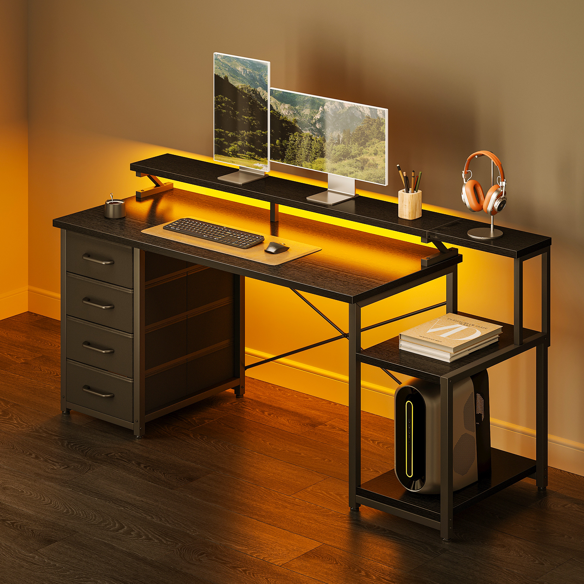 Casacomoda 55-Inch Computer Desk with LED Lights, White photo 6