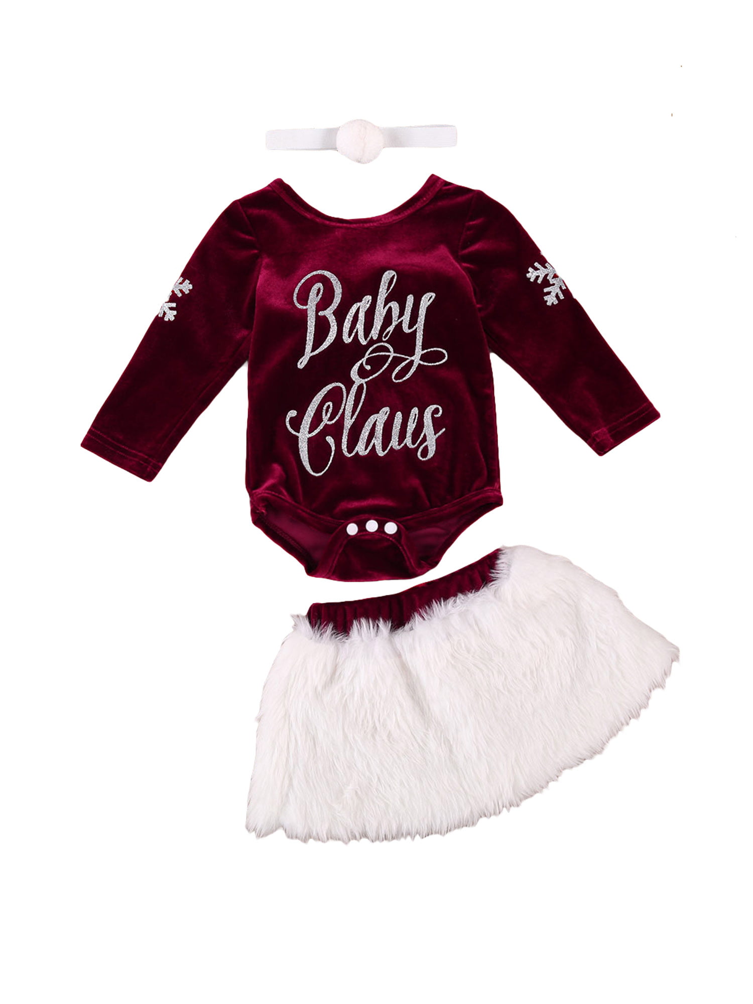 Christmas Kids Baby Girls Velvet Rompers Jumpsuit Outfits Clothes Long Sleeve 