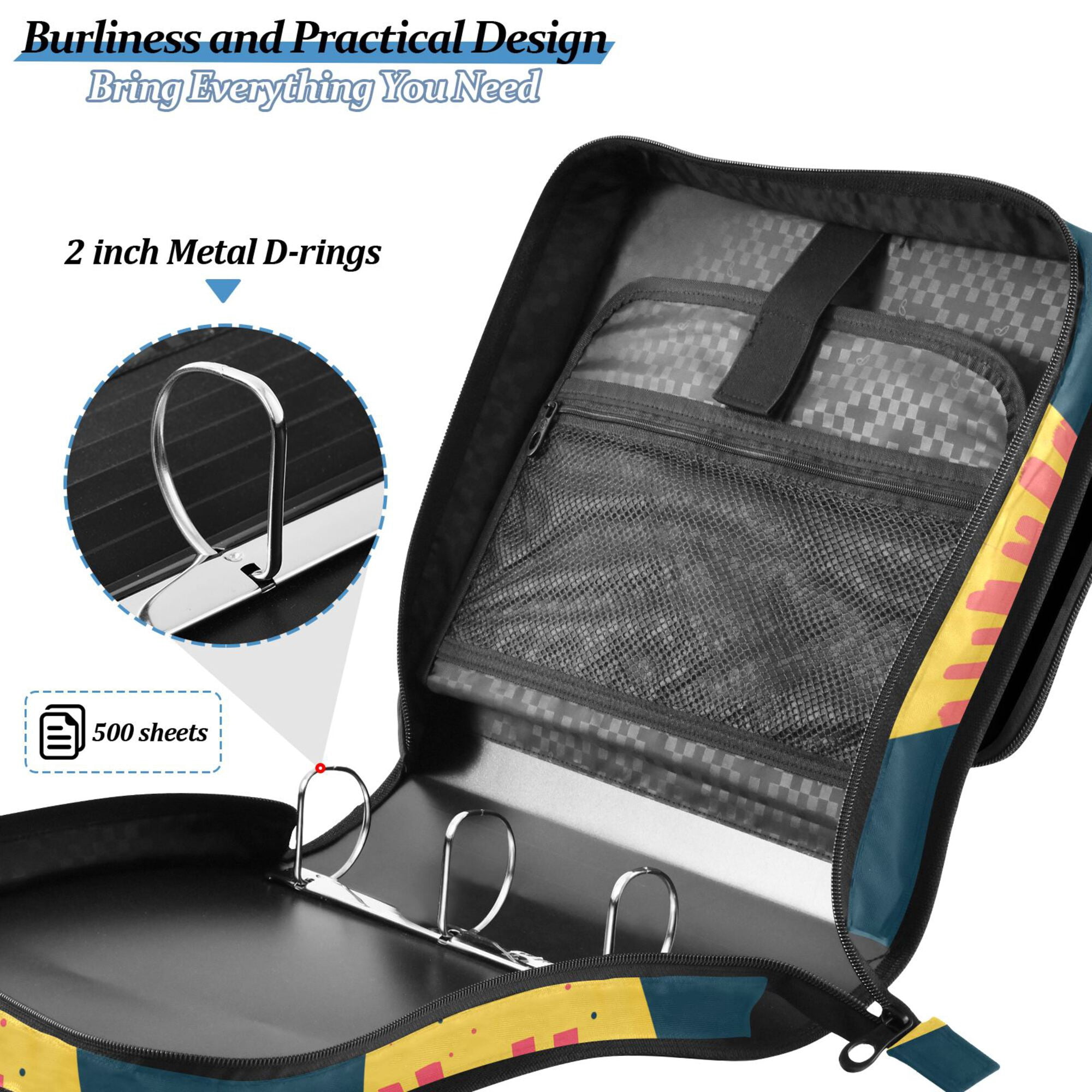 FORMRS Zipper Binder with Shoulder Strap 2-inch Ring 500 Sheet Capacity File Bag, Blue UFO