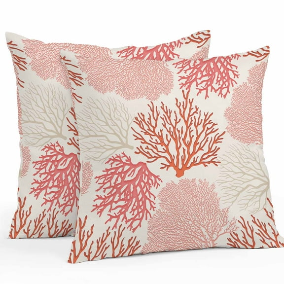 Coastal Ocean Coral Outdoor Pillow Covers Pack of 2 Red Pink Theme Pattern Waterproof Throw Pillow Covers Decorative Cushion Cases for Patio Garden Tent Balcony Couch 24x24 inch