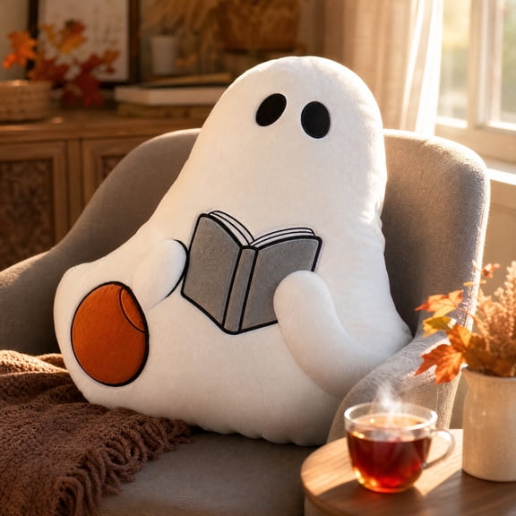 2 Sizes Cotton Reading Ghost Shaped Throw Pillow Spooky Fall Halloween Pumpkin Accent Cushion Sofa Bedroom Farmhouse Home Decor
