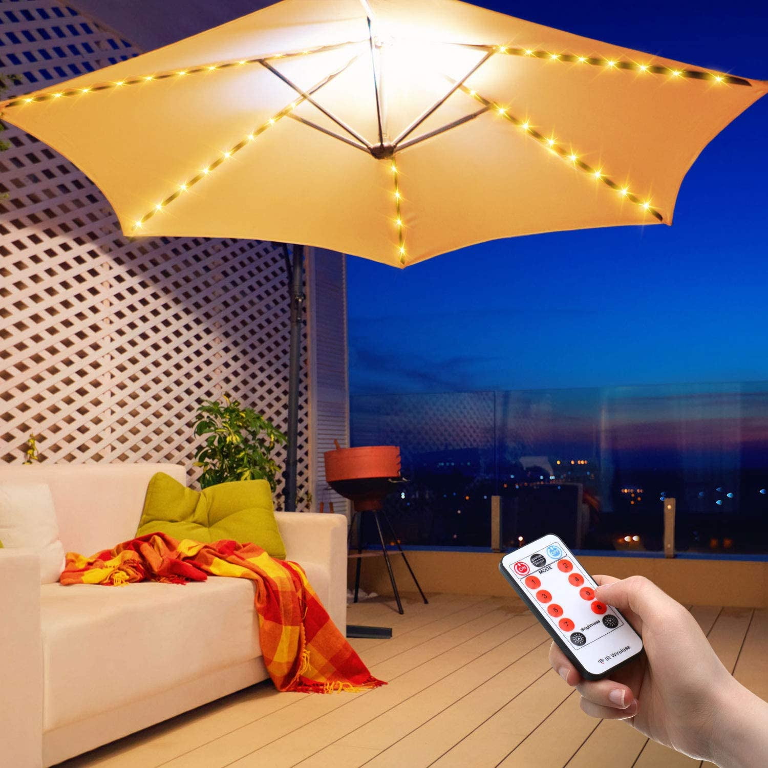 Patio Umbrella Lights Outdoor Umbrella String LED Light Battery