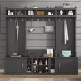 thumbnail image 2 of EUROCO 86.2×78.7" Wider Entryway Hall Tree with Storage, Practical Coat Rack, Multi-functional Entryway Bench  with 10 Metal Hooks,  Shoe Cubbies, Free-Combined cabinet for Hallway, Black, 2 of 8