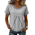 thumbnail image 3 of WHEANG 2026 Trendy Summer Tops for Women Short Sleeve Collarless Button Down Shirt Breathable Linen Crop Blouse for Women Lightweight Casual Beach Vacation Outfit Tops(Color Gray Size 2XL), 3 of 6