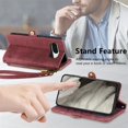 thumbnail image 5 of SaniMore for Google Pixel 7A (6.1") Case, PU Leather Embossed Lines Wristlet Zipper Cash Pocket Card Slots Magnetic Flip Stand Full Protective TPU Shell Anti-drop Business Design, Red, 5 of 10