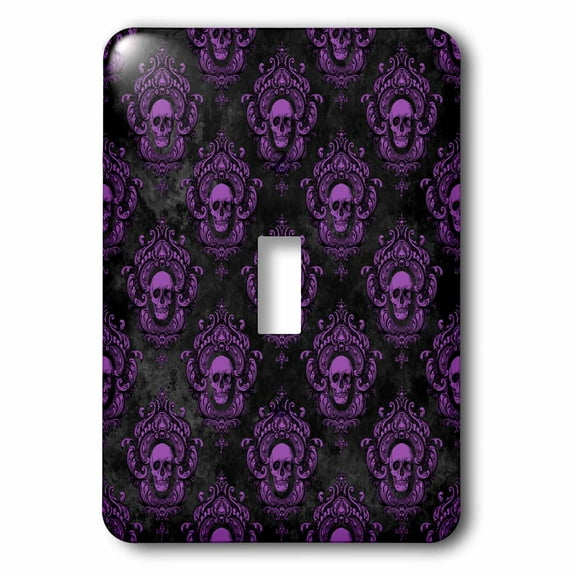 3dRose, Purple and Black Framed Skulls Gothic Pattern, single toggle switch