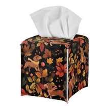 FUIALDOLG Tissue Box Cover PU Leather Car Tissue Holder Square Waterproof Facial Paper Organizer Dispenser for Bathroom, Vanity Countertop, Tabletop, Dachshund Maple Leaves, Fall Decor