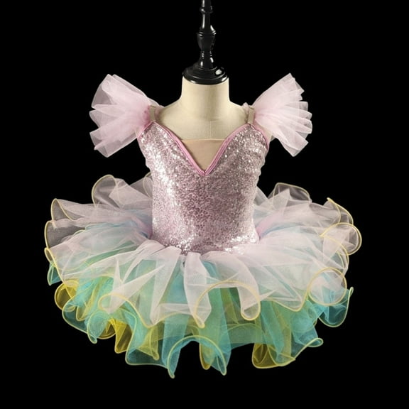 Girls Sequin Tutu Dress Toddler Ballerina Princess Puffy Skirt Dance Costumes for Kids 1-14 Years