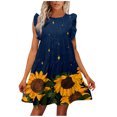 thumbnail image 1 of Puntoco Vestido De Manga Corta Con Cuello En V, Vestido De Verano Para Mujer, Cuello Redondo, Estampado Casual, Manga Corta, Vestido Con Volantes, Azul Oscuro L, 1 of 4