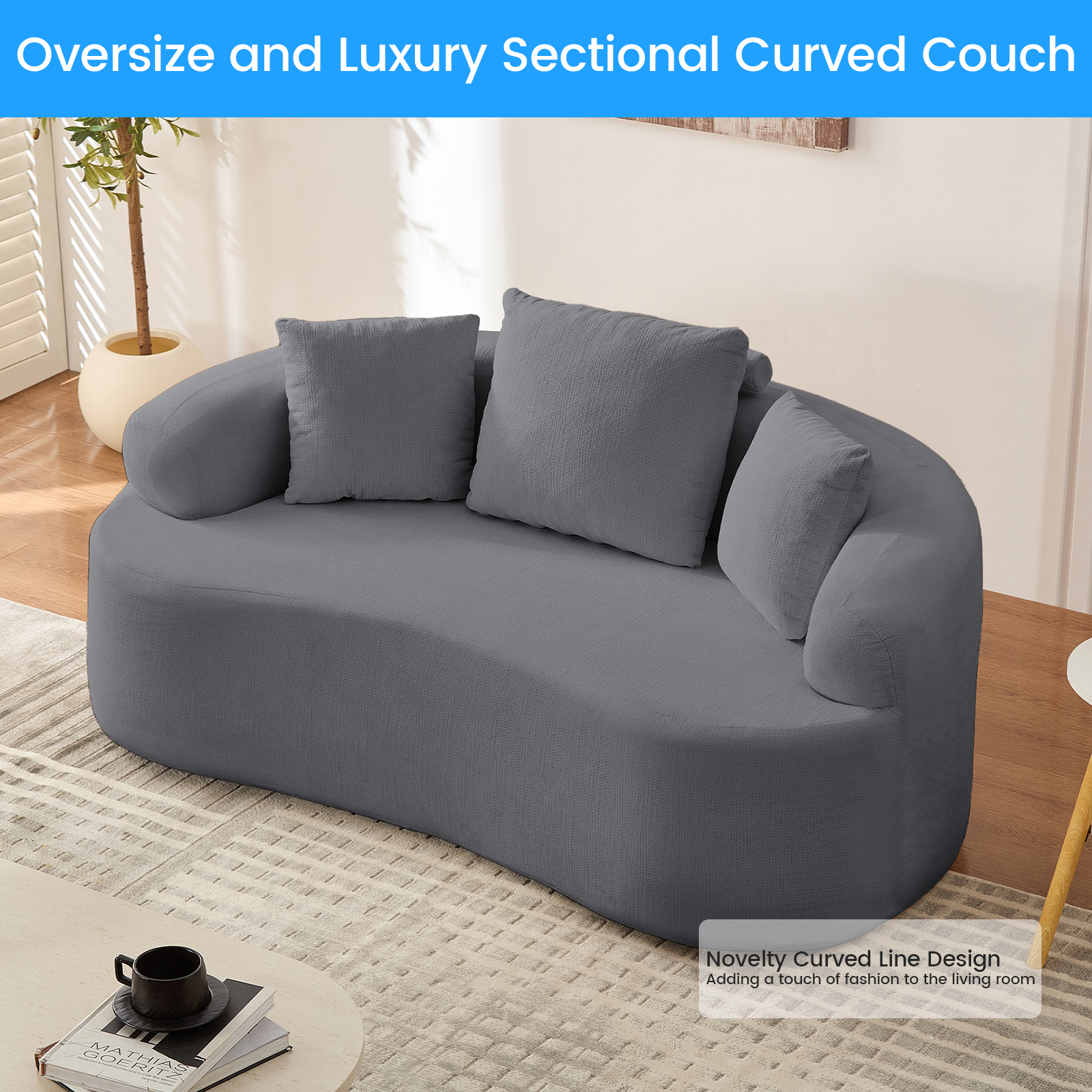 ZAFLY 67” Cloud Comfy Sofa, Deep Seat Loveseat for Living Room, Chenille 2 Seater Cloud Couch, No Assembly Required - Dark Gray