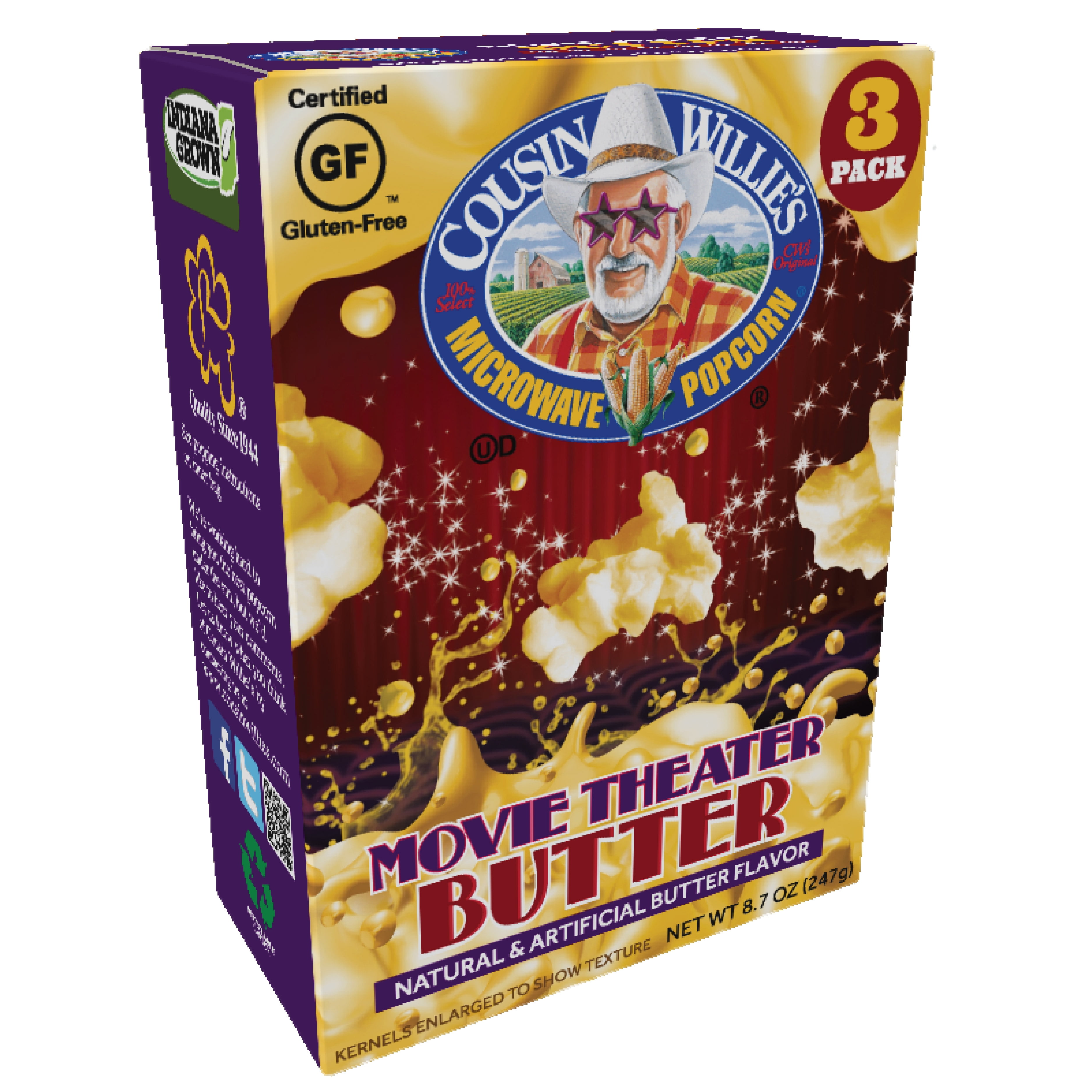 Cousin Willie's Movie Theater Butter Microwave Popcorn (Case of 12/3