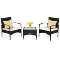 thumbnail image 1 of Patiojoy Ensemble Bistro de 3 Pcs en Rotin pour Patio avec Chaises Coussinées et Table d'Appoint Mobilier Classique Fauteuil Simple Coussin Épais pour Jardin Blanc, 1 of 10