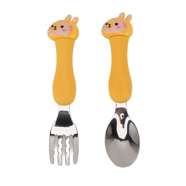 Fork Spoon Kit, Fork Cute Cartoon Cartoon Fork Spoon Cartoon Tableware Shaped Spoon PP Handle Stainless Steel Tableware for Feeding Training