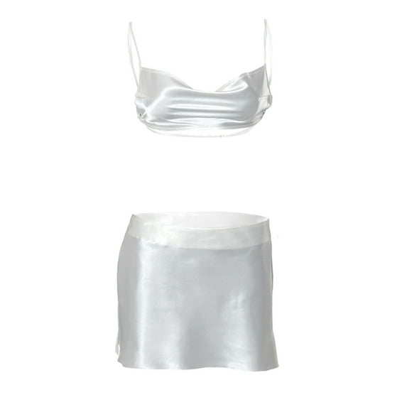 SAYOO Women's Suit Sling Crop Tops + Short Skirt, Solid Color Sleeveless Backless Crop Tops+Slim-Fit Skirt