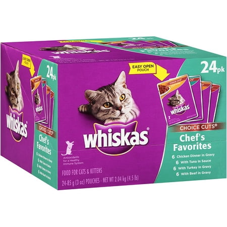 (24 Pack) Whiskas Chef's Favorites Choice Cuts Variety Pack Wet Cat Food, 3 oz.