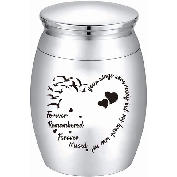 Seagull Heart Mini Urns for Human Ashes Small Cremation Keepsake Urn Silver Alloy Sharing Funeral Urn Miniature Burial Jar Memorial Ashes Holder Decorative Urns 1.6x1.2Inch