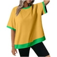 thumbnail image 2 of Summer Homenesgenics Womens Tops under $5 Women's New Loose Casual Splicing Threaded Round Neck Short Sleeved T-Shirt Yellow XL, 2 of 6