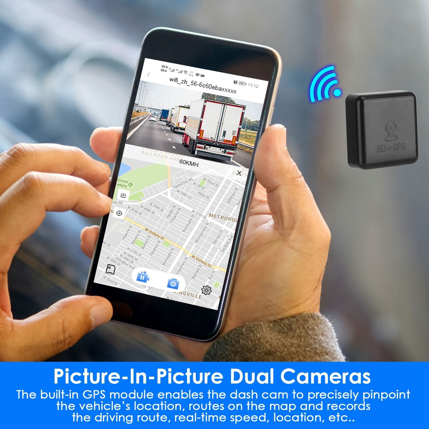 1080P Dual Lens Dash Cam Vehicle Driving Recorder Car DVR with WiFi GPS G-Sensor APP Control Motion Detection Parking Monitor Night Vision