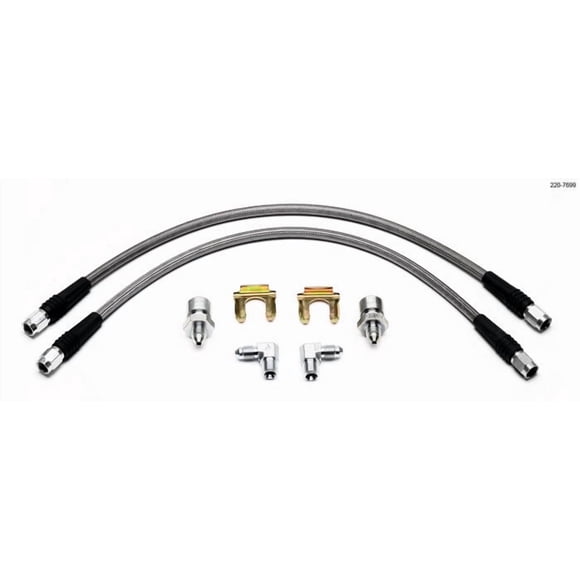 Wilwood Brakes Brake Line 220-7699 Flexline; For Use With Wilwood Brake Kits Only; Braided Stainless Steel; 16 Inch Length; Set Of 2 With Caliper Fitting And Chassis Fitting