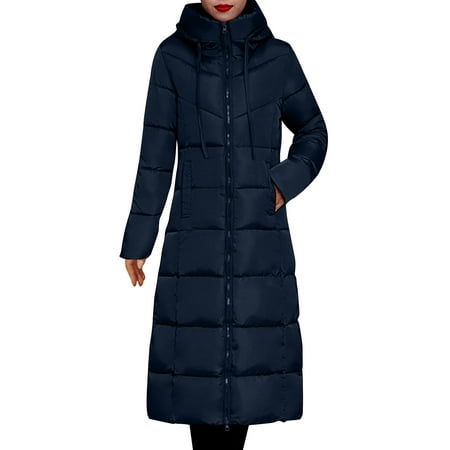 Zpanxa Women's Knee Length Winter Coat with Hood Thick Insulated Warm Parka Jacket Long Sleeve Comfort Fit Waterproof Windproof Outerwear for Cold Weather Black 4XL