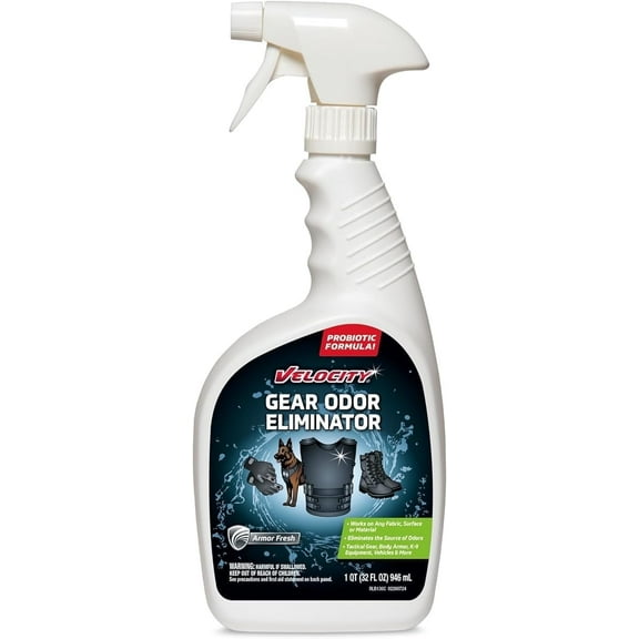 Velocity Gear Odor Eliminator for First Responders, Enzyme Based Fabric & Gear Cleaner and Deodorizer, 1 Quart, Armor Fresh Scent