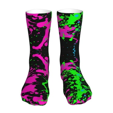 Glow in Dark Splatter Neon Socks For Women Men For Sport Crew Socks 16 inch
