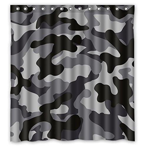 Hellodecor Black Gray White Camo Camouflage Army Shower Curtain