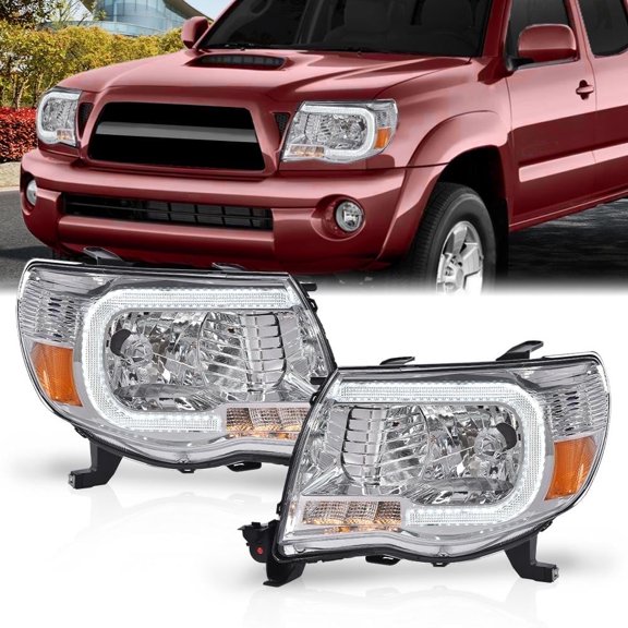 CROSSDESIGN LED Tube Projector Headlights Fit for Toyota Tacoma 2005-2011 Headlamps