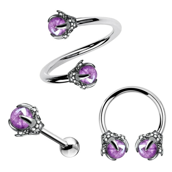 OUFER Purple Cartilage Earrings, Surgical Stainless Steel, 3 Pieces