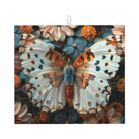 

Honeii Butterfly and Bloom Beauty for Dish Drying Mat for Kitchen Counter Non-slip Rubber Backed Hide Stain Kitchen Super Absorbent Draining Mat Dish Rack Pad