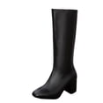 thumbnail image 2 of Women’s Square Toe Knee High Boots, Faux Leather Block Heel Tall Boots, Side Zipper Fashion Dress Boots, 2 of 5