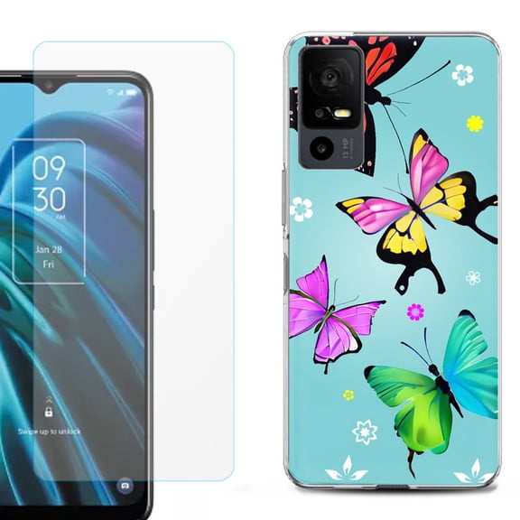 OneToughShield ® for TCL 40 XE 5G Shockproof Fashion Phone Case, with Tempered Glass Screen Protector - Butterfly
