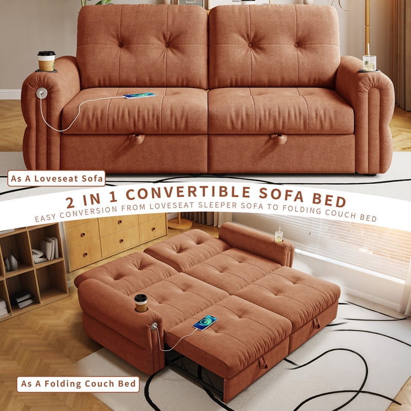 77" Convertible Sofa Bed – 2-in-1 Loveseat & Guest Bed, Chenille Fabric, 600lb Capacity