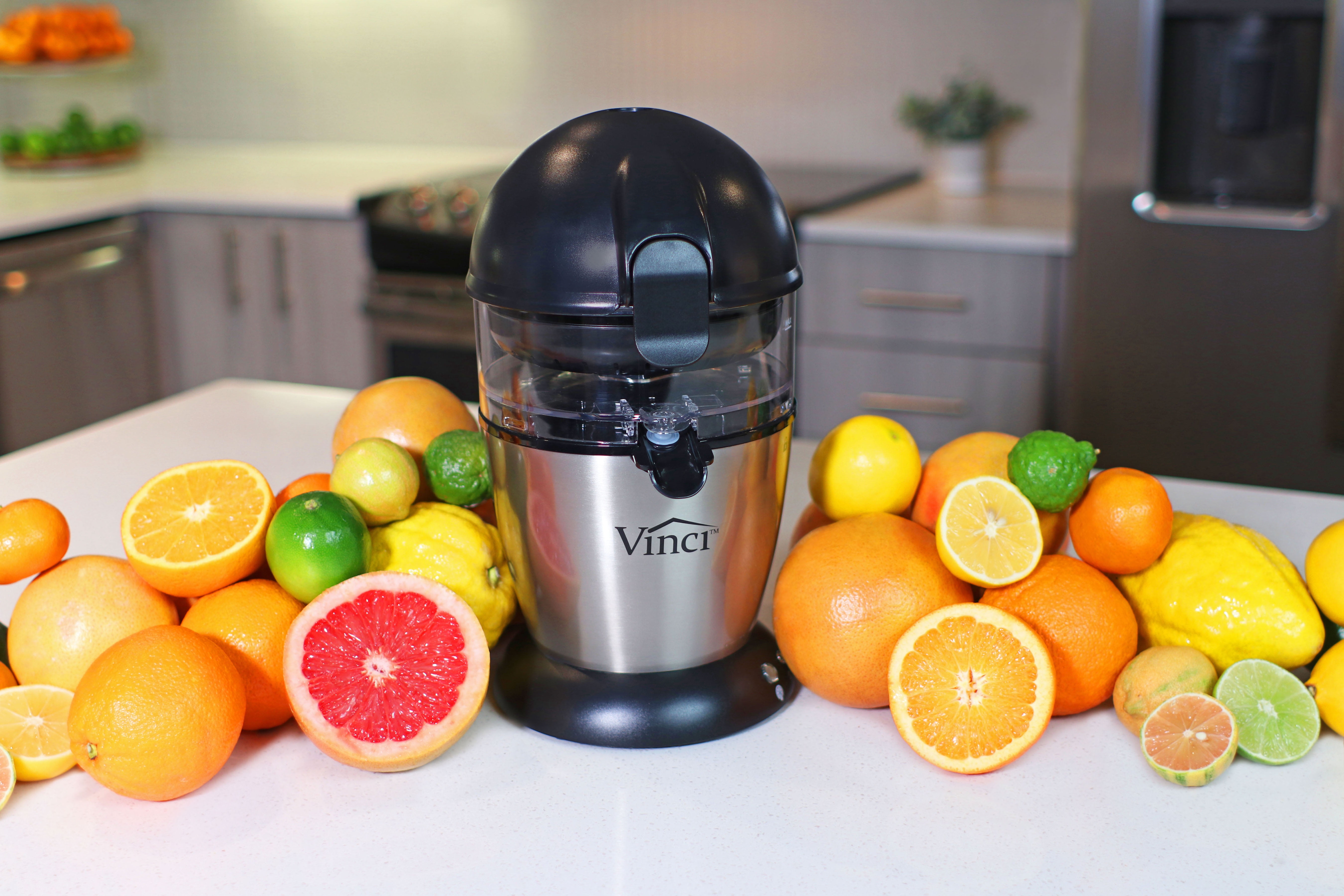 VINCI Hands-Free Patented Electric Citrus Juicer 1-Button, Stainless Steel/Black | 1-Button Easy Press Lemon Lime Orange Grapefruit Juice Squeezer
