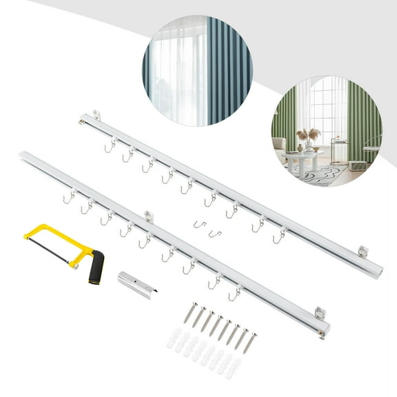 3ft-6ft Scalable Curtain Track Kit w/Hooks Ceiling Mount Curtain Track White Hom