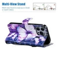thumbnail image 3 of Allytech Case for iPhone 13 Pro (6.1") 2021, PU Leather and TPU Hybrid Drop Proof Flip Phone Case with Hand Strap Card Slots/Cash Holder Adjustable Kickstand Case for iPhone 13 Pro, Purple Butterfly, 3 of 6