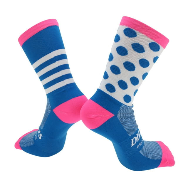 Calcetines de ciclismo Unique Bargains, absorbentes de sudor, antiolor, antifricción, calcetines para bicicleta al aire libre, rosa y azul, tamaño S, neutros y universales, 1 par
