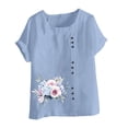 thumbnail image 4 of Staron Liquidation Hauts d'Été pour Femmes Manches Courtes Retroussées Tunique Décontractée Coton Lin Col Rond Tendance Grande Taille Hauts Blouses d'Été à Imprimé Floral, 4 of 4