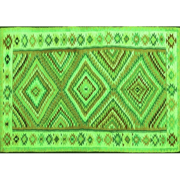 Ahgly Company Indoor Rectangle Southwestern Green Country Area Rugs, 7' x 10'