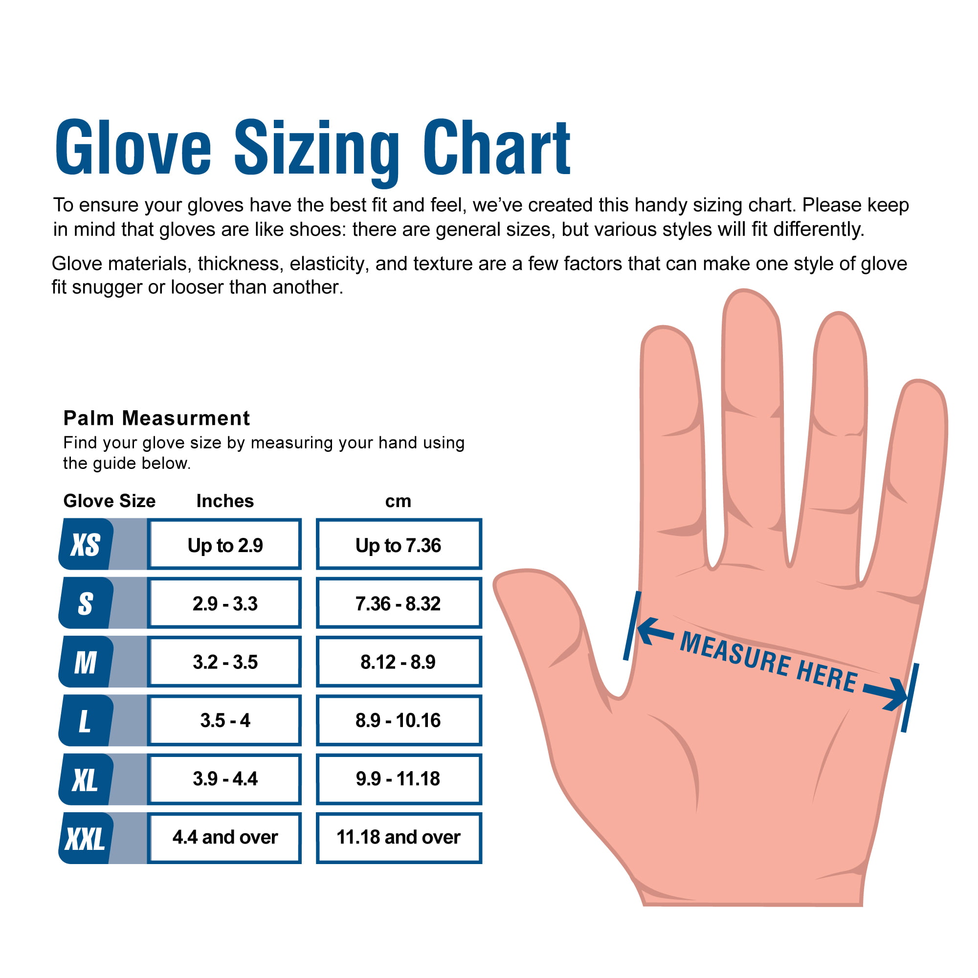 Standard Glove Size Chart
